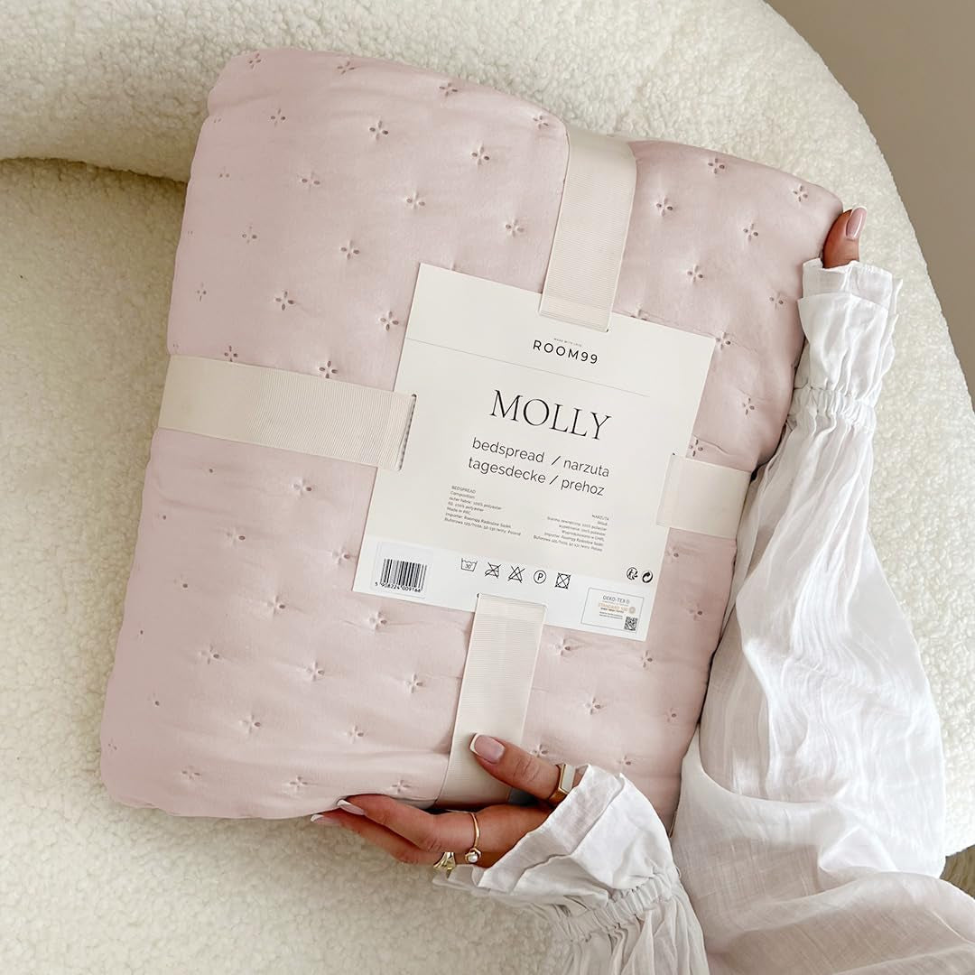 Molly Elegant Bedspread in Powder Pink 170 X 210cm Bedspread Versatile as a Bedspread or Sofa Throw Blanket for Bed and Sofa Blanket Style Ideal as a Bedspread Beds and Blankets Besuche den ROOM99-Store