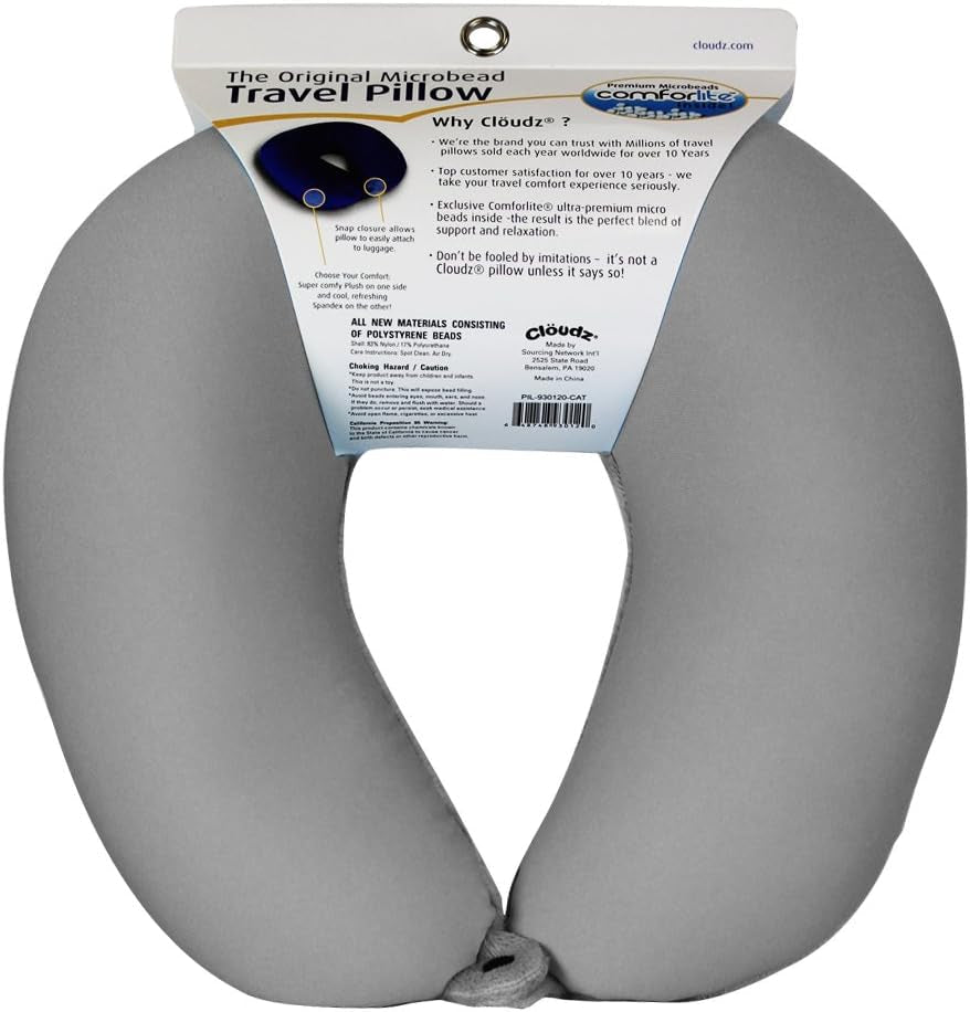 Pernă de călătorie pentru gât Cloudz Microbead, gri Perne calatorie Naty Shop
