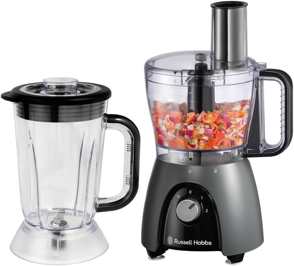 Russell Hobbs Food Processor [Blender/Vegetable Chopper/Table Blender/Chopper/Blender] Food Processor (Kneading, Mixing and Slicing), Matte Charcoal Kitchen Naty Shop