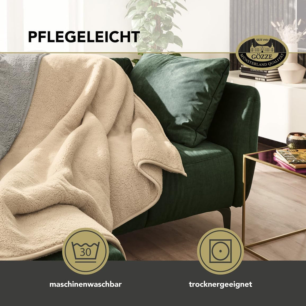 Gözze - Cloud soft cuddly blanket, sheepskin imitation, 100% polyester (microfibre), 150 X 200 Cm - Camel Duvets and quilts Naty Shop