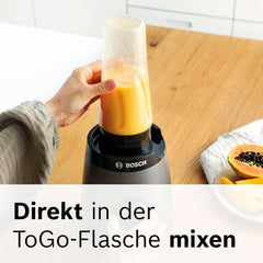 Bosch Standmixer Vitapower Serie 4 MMB6174SN, Verbesserte Version, Hochwertige Edelstahl-Klingen, 1.5L Glasbehälter, 0.6L To-Go-Flasche, Spülmaschinenfeste Teile, 30,000 U/Min, 1200 W, Silver Kitchen Naty Shop