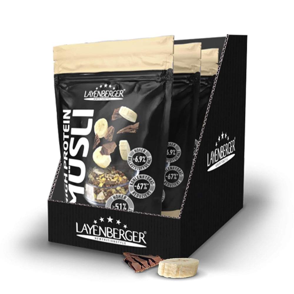 Layenberger 3K High Protein Muesli, 50% Eiweiß Und 18% Kohlenhydrate - Single Pack (1X 390 G) - Schoko-Nuss Cereale Naty Shop 1.17 Kg (1Er Pack) Schoko-Banana