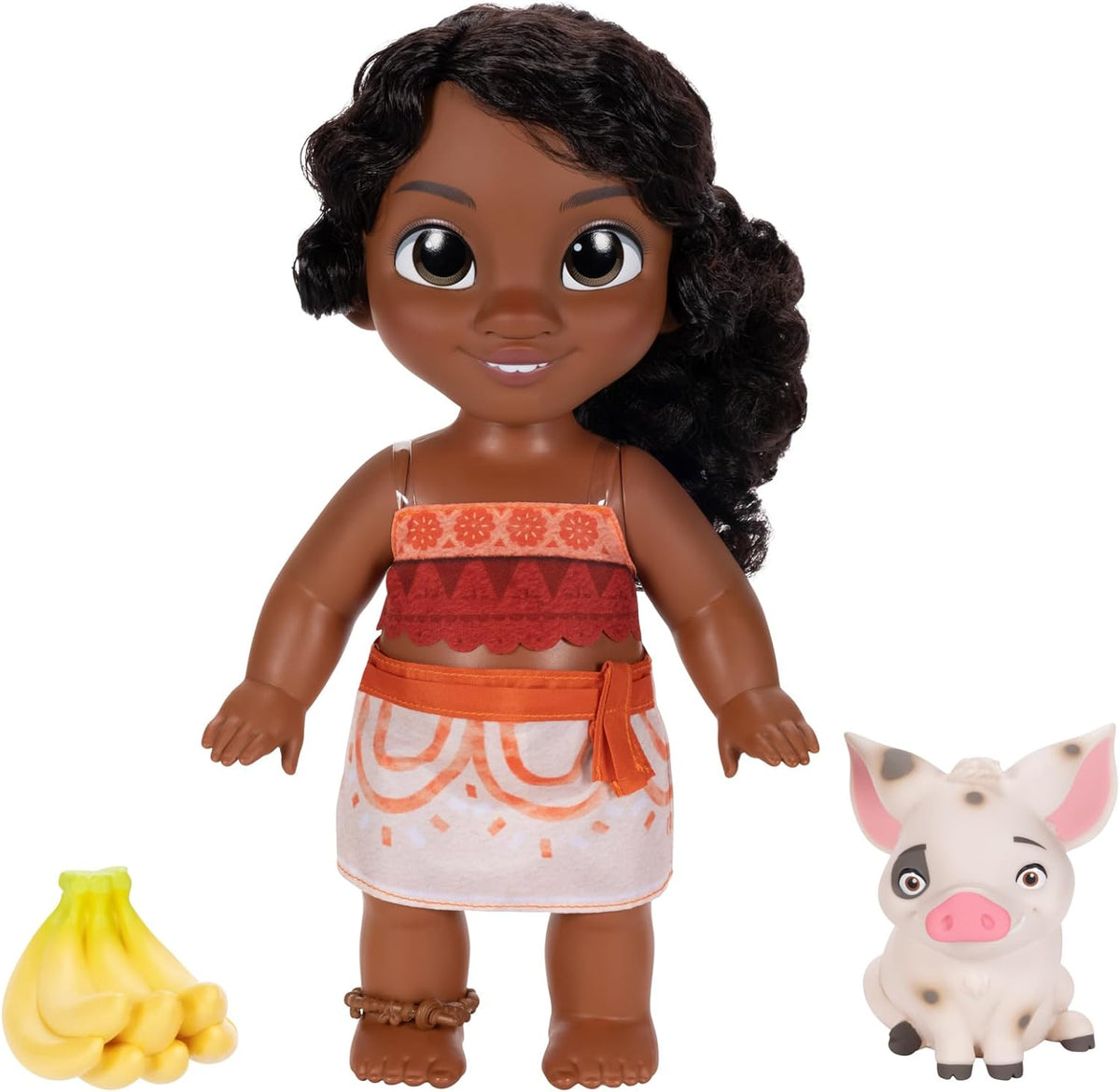 Set de joacă cu păpușă Vaiana 2, sora mai mică a Disney, Simea, și figurină Pua de la Jakks Pacific, 27 cm înălțime, include 1 costum de păpușă, 1 Pua, 1 mănunchi de banane din plastic, recomandat copiilor cu vârsta de 3 ani și peste