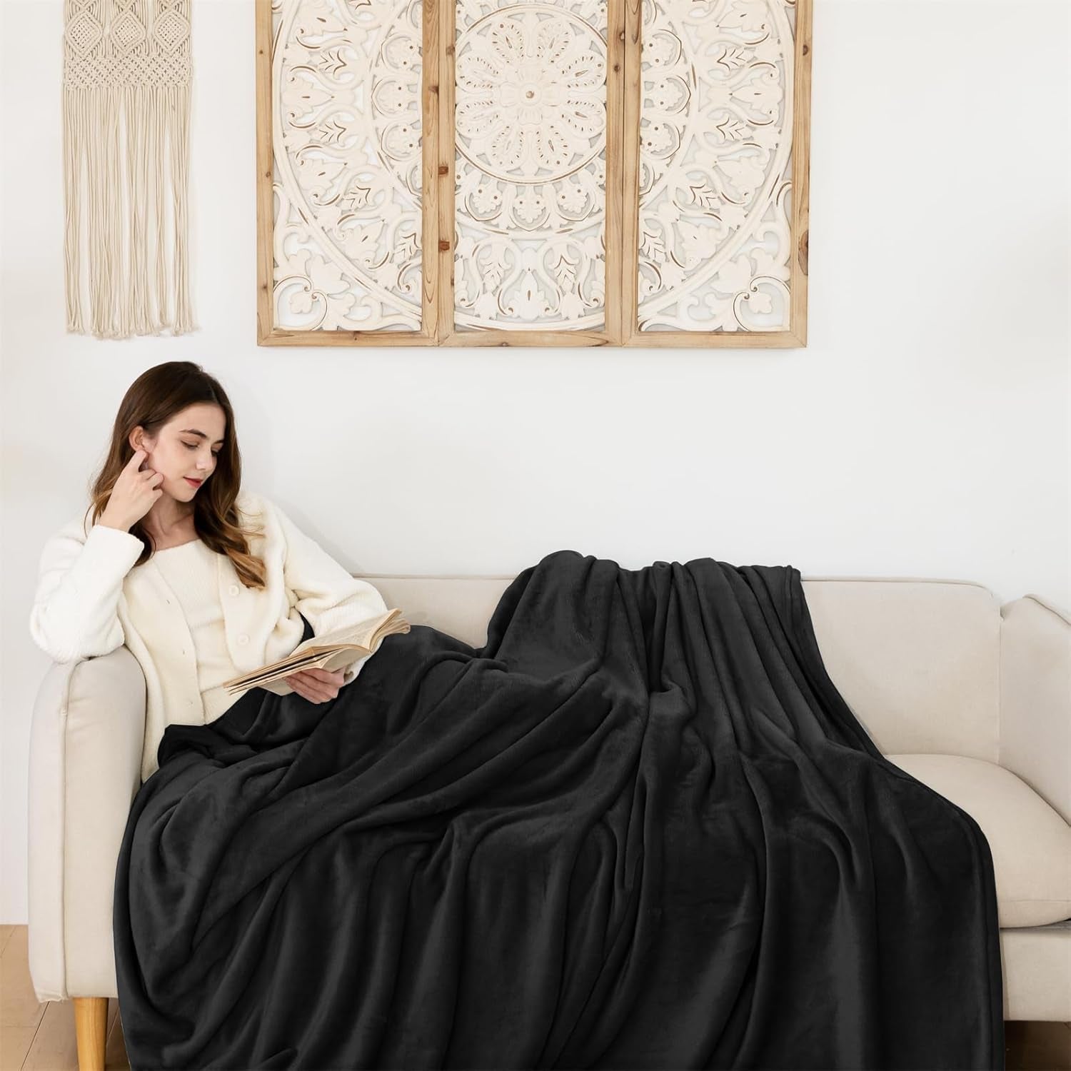 Good Nite Cozy Blanket Fluffy Blanket Bed Blanket Sofa Blanket XL Living Blanket Fleece Blanket 150X200Cm Black Soft Warm Blankets Fluffy Blanket Beds and Blankets Good Nite