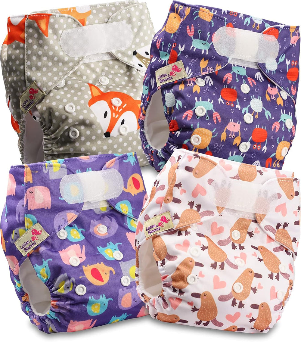 Littles and Bloomz Reusable Diaper FLV2-0602, Standard Hook and Loop Closure, 6 Diapers