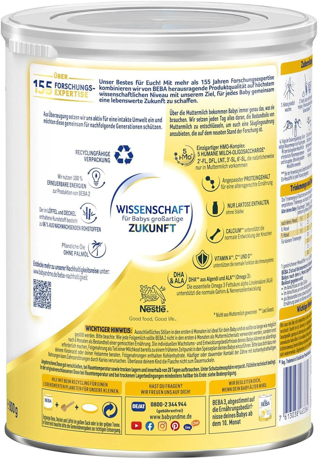 Nestle BEBA 2 Lapte praf de continuare după luna a 6-a, cu complex 5 HMO, numai lactoză, fără ulei de palmier, pachet de 3 (3 X 800G) Mama si Copilul Naty Shop