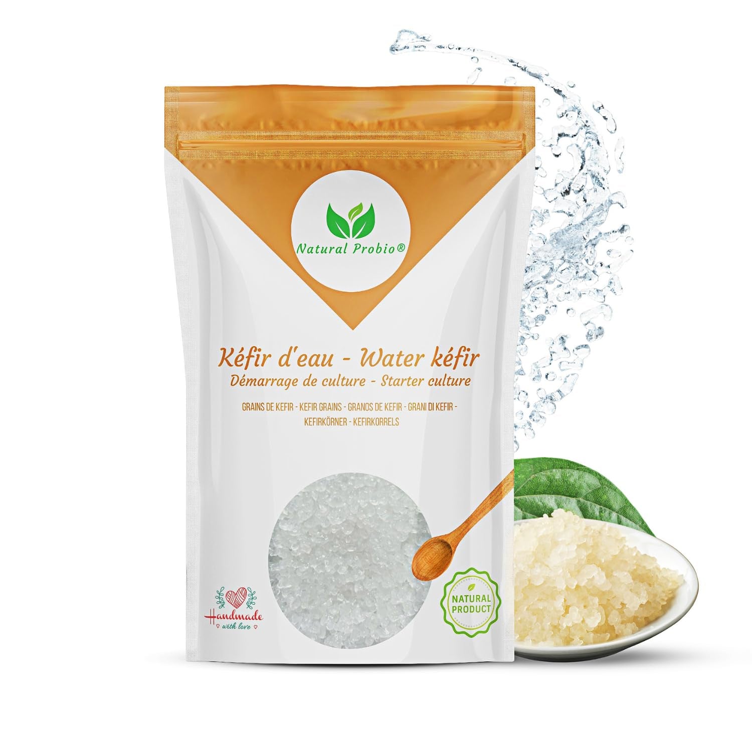 Natural Probio® Wasserkefir, Kefirpilz, Japankristalle, Kefirknollen, Starter Set + Anleitung, Rezept, Tipps, E-Book & Rezeptbibliothek + Kundenservice auf Lebenszeit (10g dehydrated/60g rehydrated)