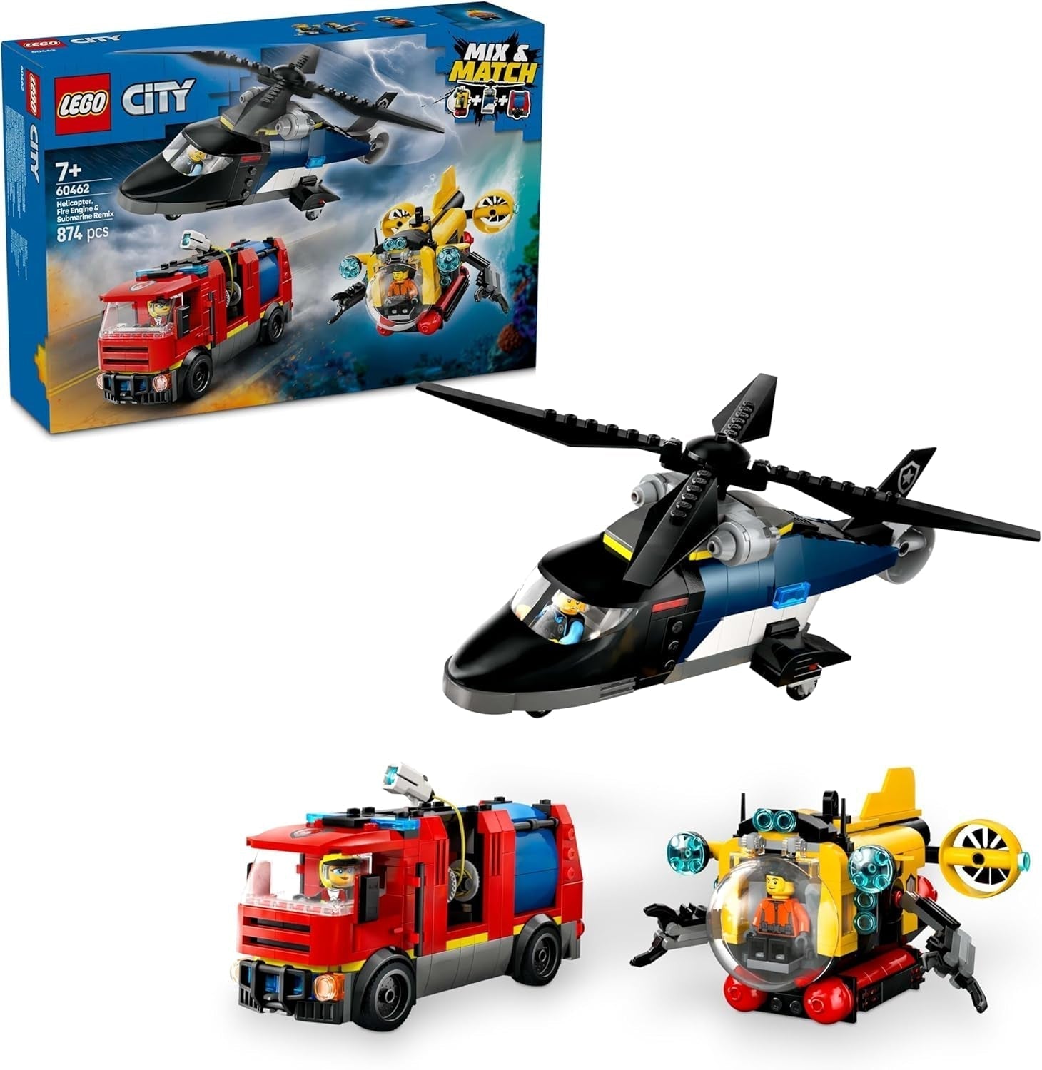 LEGO City helicopter, lion car and submarine combo set and 3 minifigures - buildable toy vehicles for boys and girls from 7 years - birthday and holiday gift 60462 Building sets Besuche den LEGO-Store Default title