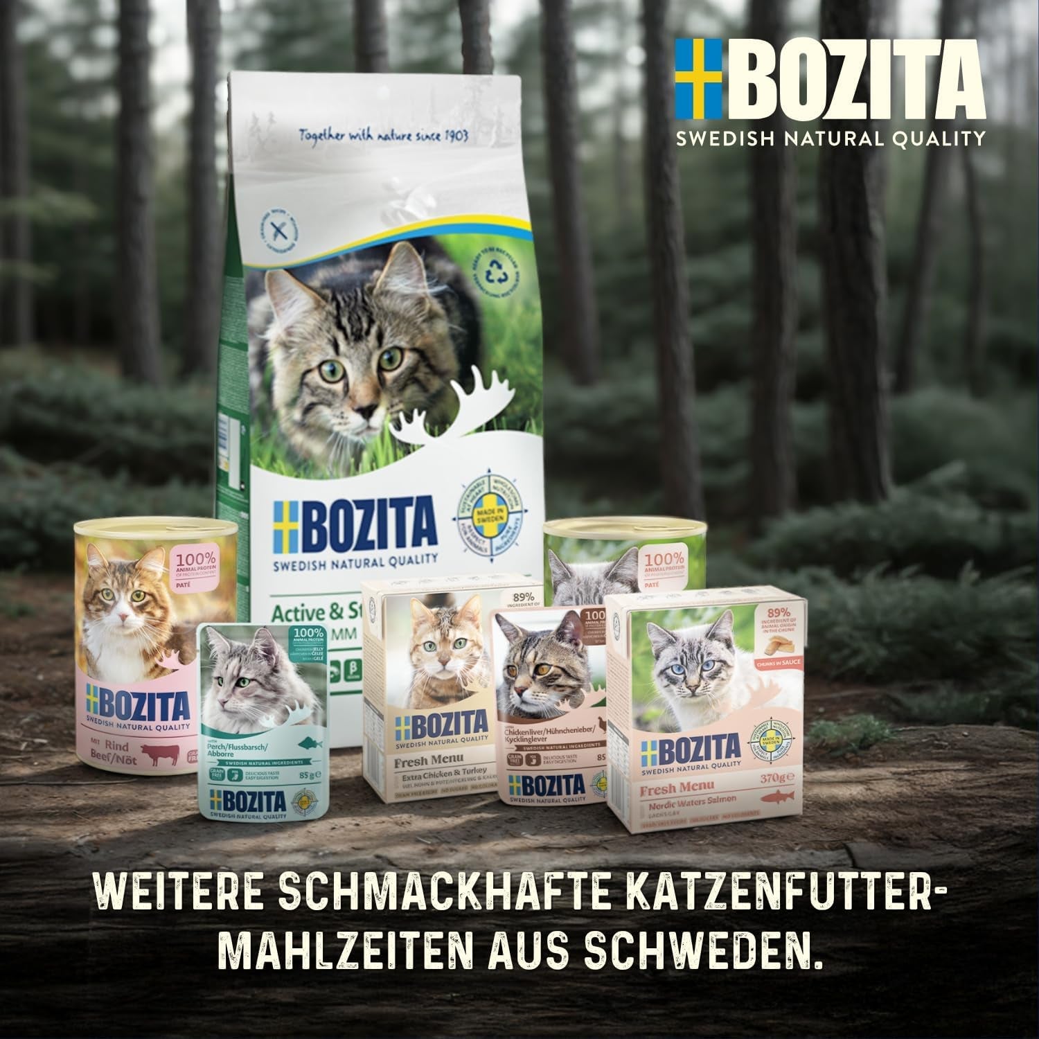 Bozita Pouch Hrană Umedă cu Bucăți în Sos și Curcan - 12 Pliculețe Porționate x 85g Hrană Fără Cereale și Fără Grâu pentru Pisici - Hrană Umedă pentru Pisici Adulte cu 8,5% Proteine și 4,5% Grăsimi