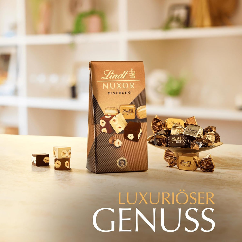 Lindt Chocolate | Mix for bag NUXOR | 103g | Gianduja Creamy Chocolate Cubes in Three Assortments with Roasted Whole Hazelnuts | Chocolate gift