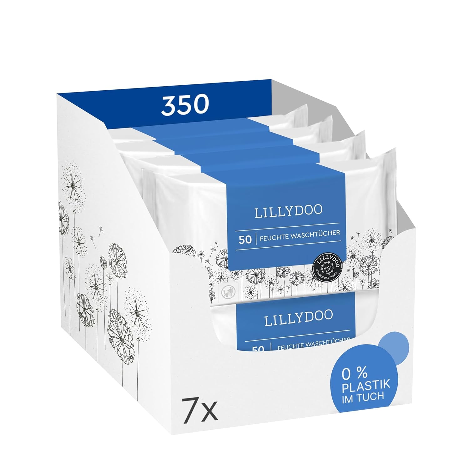 LILLYDOO Wet Wipes 50 Count 100% Plastic Free Extra Large Wipe Unscented