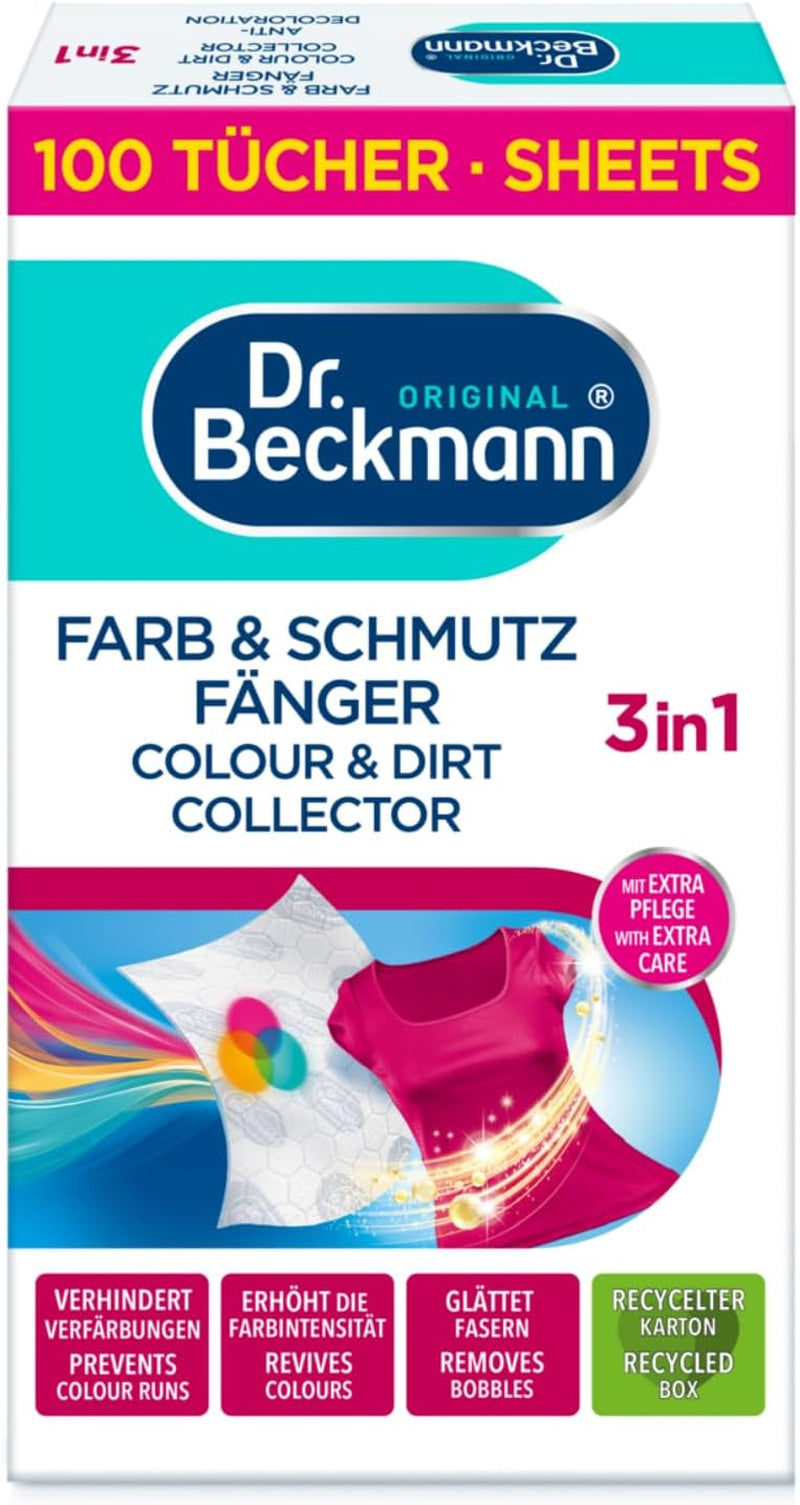 Dr. Beckmann Color & Dirt Catcher Advanced| Long-lasting color protection| With microfiber and color-capturing molecules for shine | 100 Naty Shop cloths