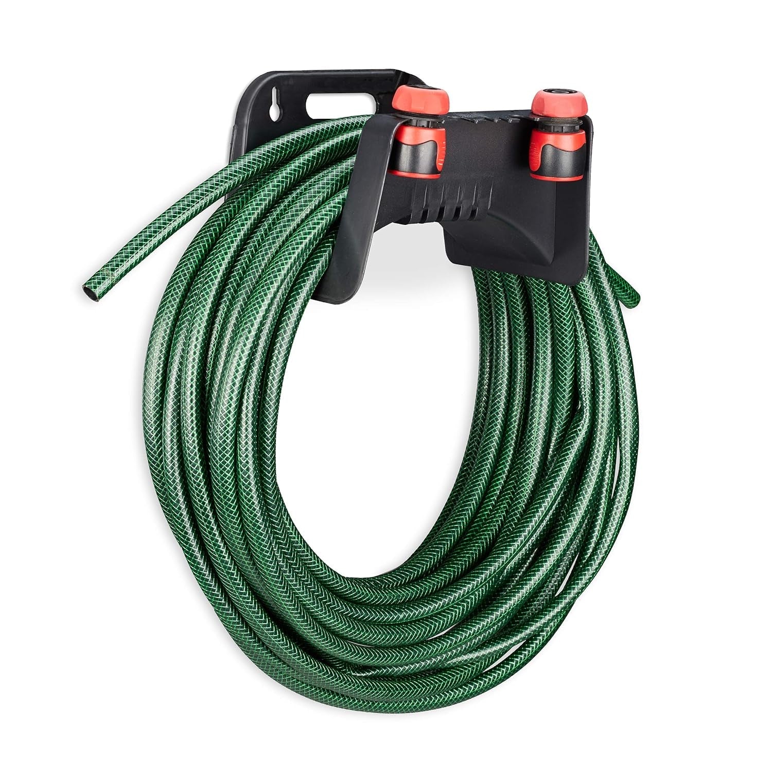 Suport furtun Relaxdays, suport furtun montat pe perete din plastic, dispozitiv de agățare pentru furtun de grădină, înălțime 14 x 24 x 16 cm, negru