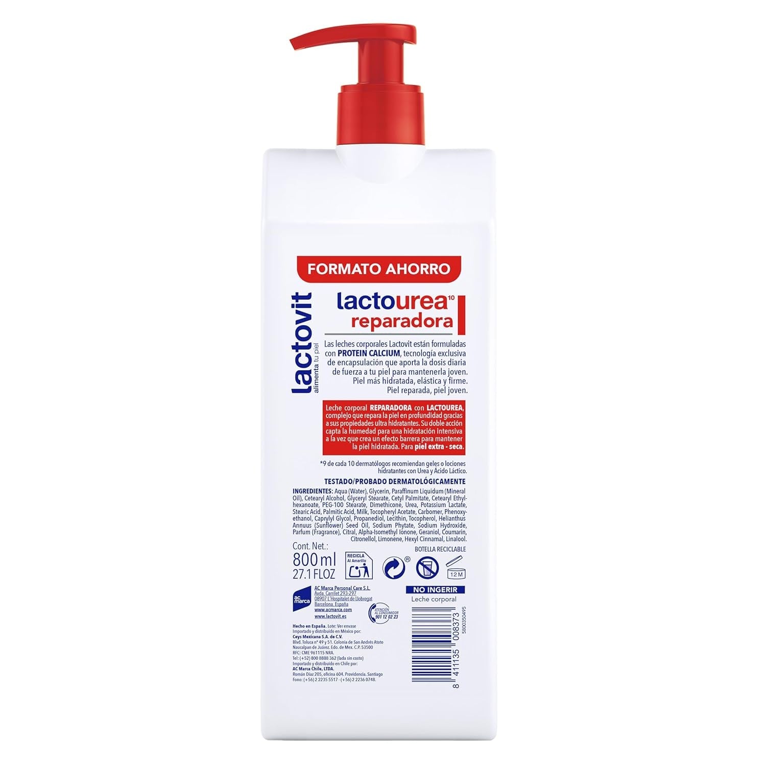Lactourea reparierende Körpermilch mit Protein Calcium, sofortige Absorption, 48 Stunden Ernährung und Reparatur, geeignet für trockene und extra trockene Haut, 800 ml