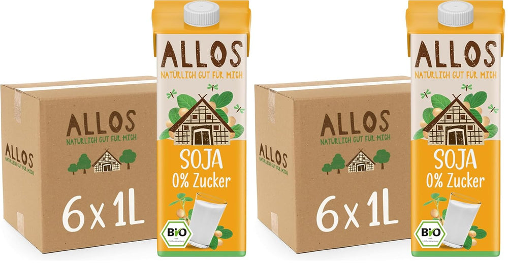 Allos Bio Sojadrink ohne Zucker | Milchalternative aus Soja | Soya Drink | Drink auf Pflanzenbasis | vegan Drink | ohne zugesetzten Zucker | vegan | lactose free | 1 Liter (6 Pieces)