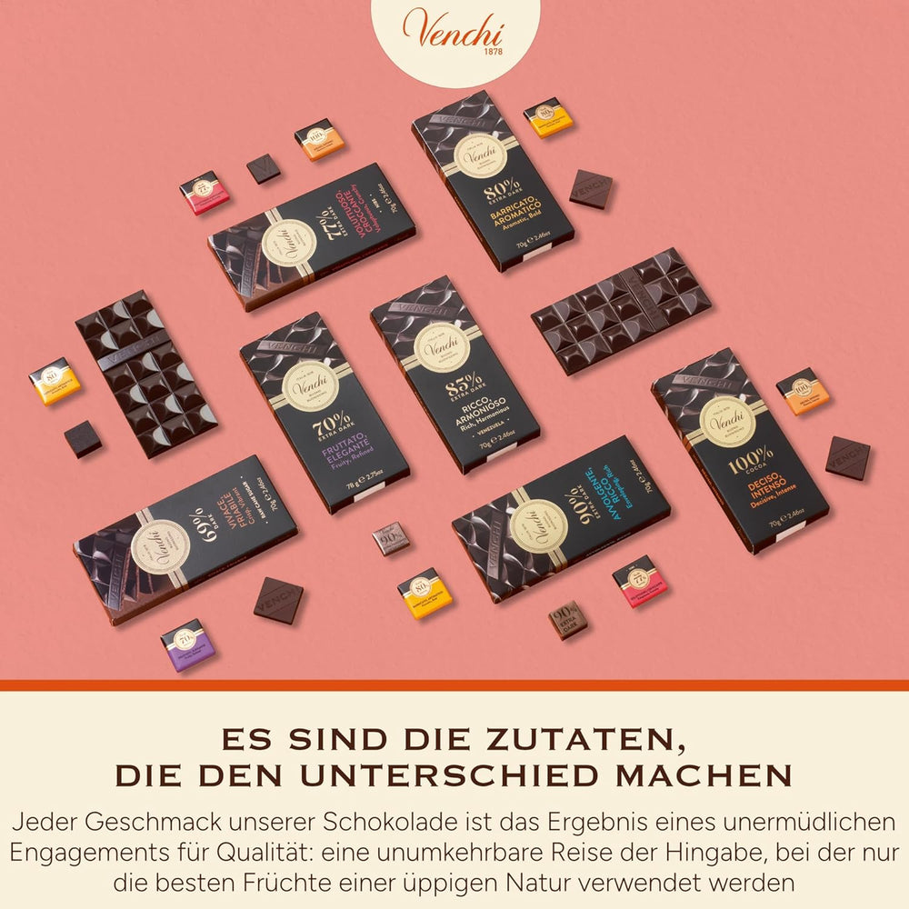 Venchi - Dark chocolate 70%, 78 g - With selected cocoa blends - Gluten free - Vegan