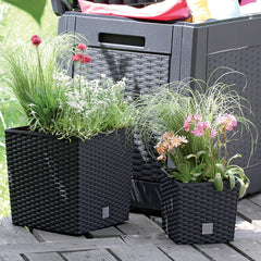 Ghiveci pătrat Prosperplast cu aspect de ratan, seria Rato, antracit, volum 64 L, negru, 39 x 39 x 40,5 cm, DRTS400L-S433
