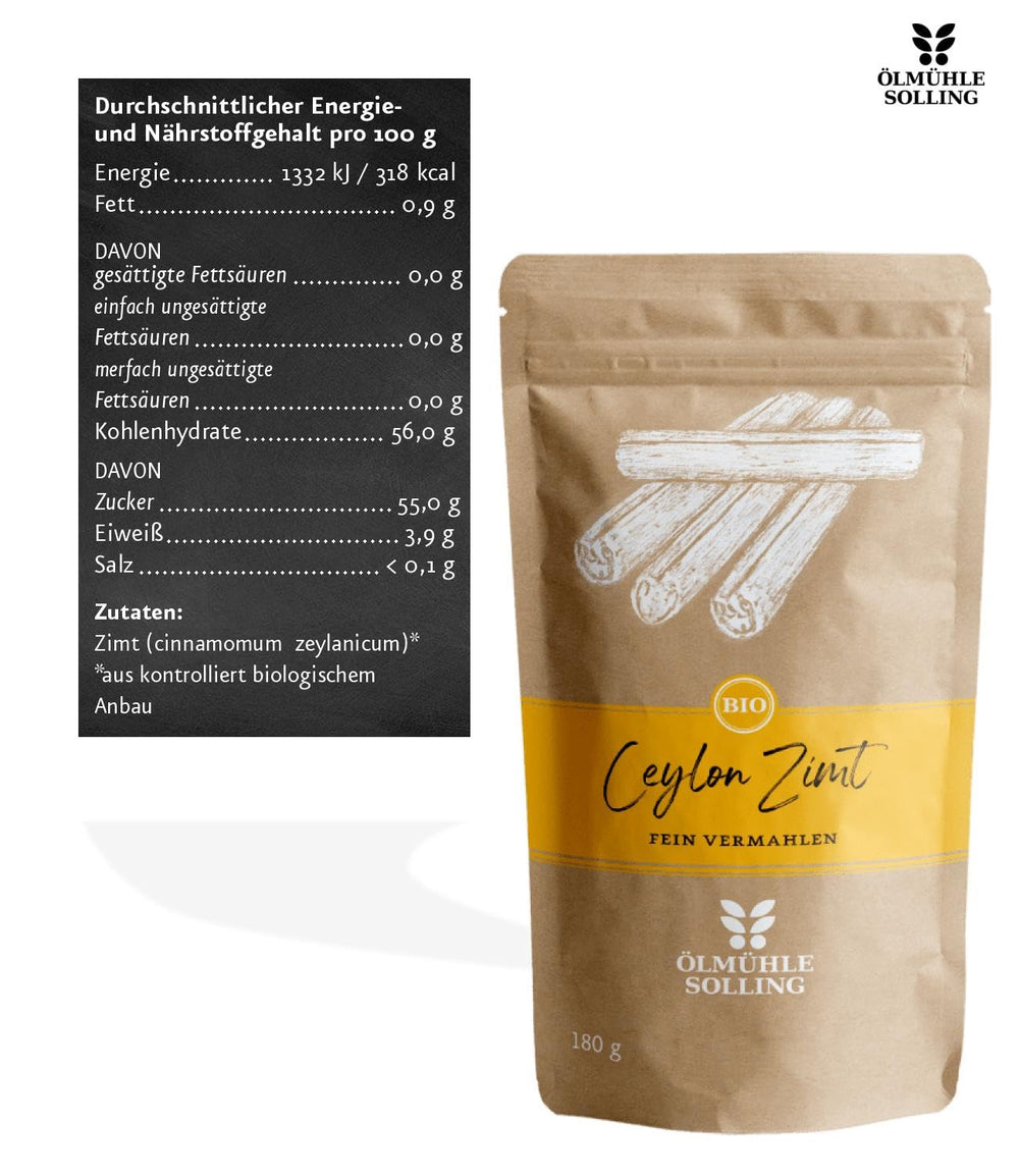 - BIO Ceylon Zimt | Ceylon Zimtpulver aus kontrolliert biologischem Anbau | Zimtpulver fein vermahlen aus ganzen Zimtstangen. Ideal for Muesli, Milchreis, Gebäck uvm. | Contents: 180 g