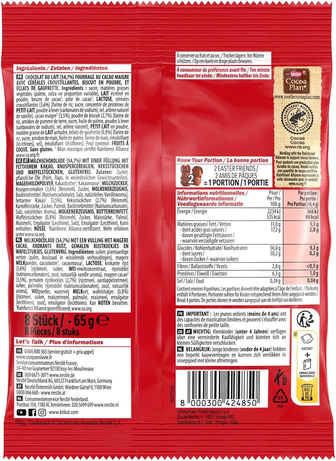 NESTLÉ Easter Friends, milk chocolate Easter mini figurines with crunchy bits, 1 pack (1 x 65g)