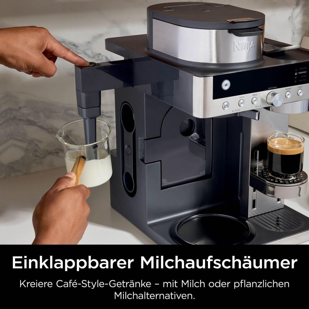 Ninja Prestige Cafetiera Filtrantă 2 în 1 cu Capsule și Spumator de Lapte Integrat, pentru Latte, Cafea cu gheață și Flat White, Negru CFN802EU