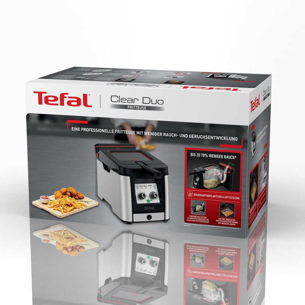 Tefal FR600D Clear Duo Deep Fryer, frying with less smoke and odors, 1.2 kg capacity, thermostat, timer, large viewing window without fog Home Appliances Naty Shop