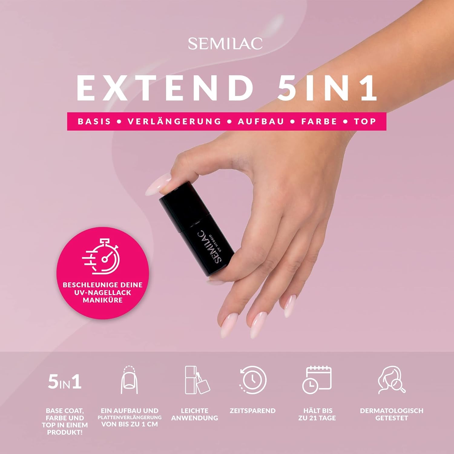 Semilac Extend UV nail polish 5 in 1 808 Pastel Mint 7ml