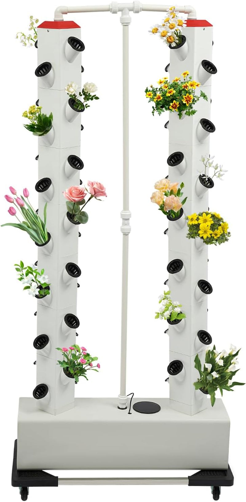 56 Holes 7 Tier Hydroponic System Soilless Grow System Grow Kit Aeroponic Tower Hydroponic Grow System with Hydration Pump Timer Adapter Grow Bed and Mesh Pot