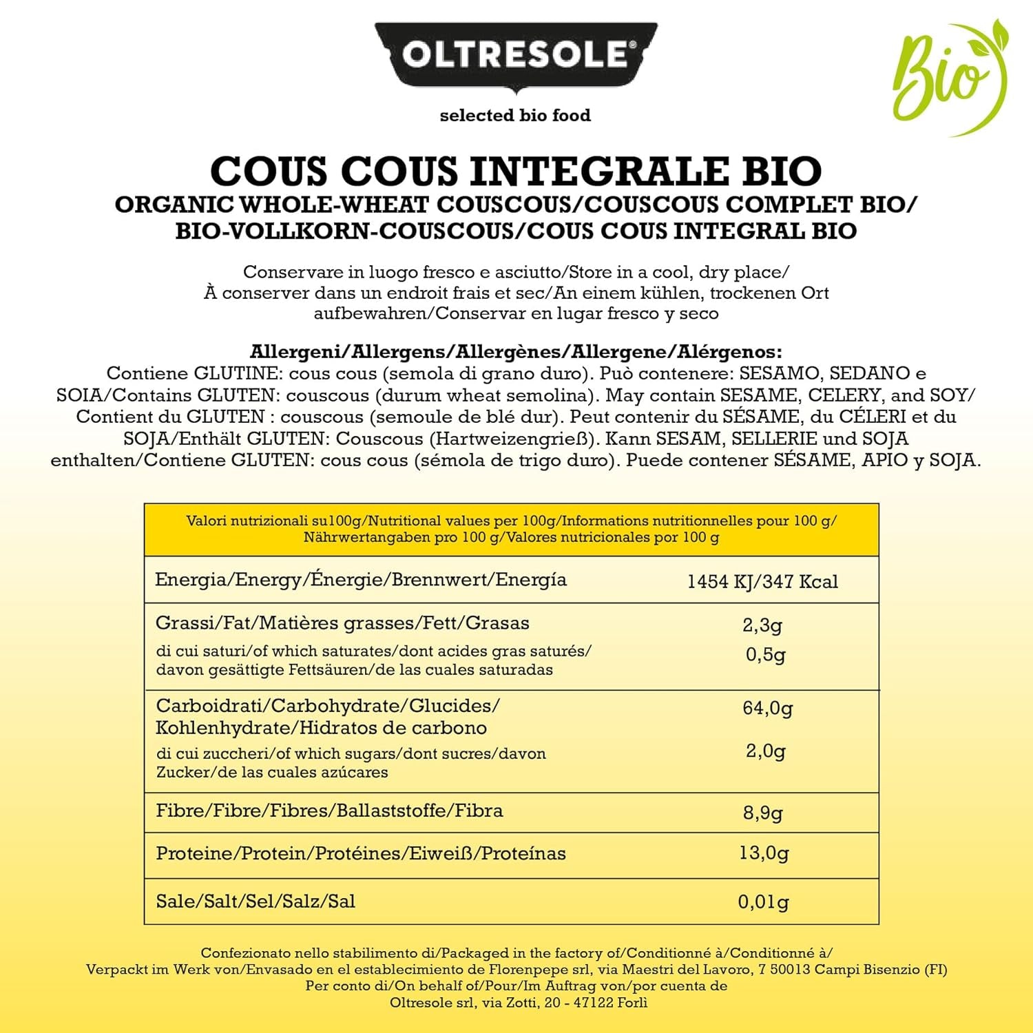 Organic whole couscous 5 kg, organic whole durum wheat flour, ideal for healthy appetizers and side dishes, convenient size