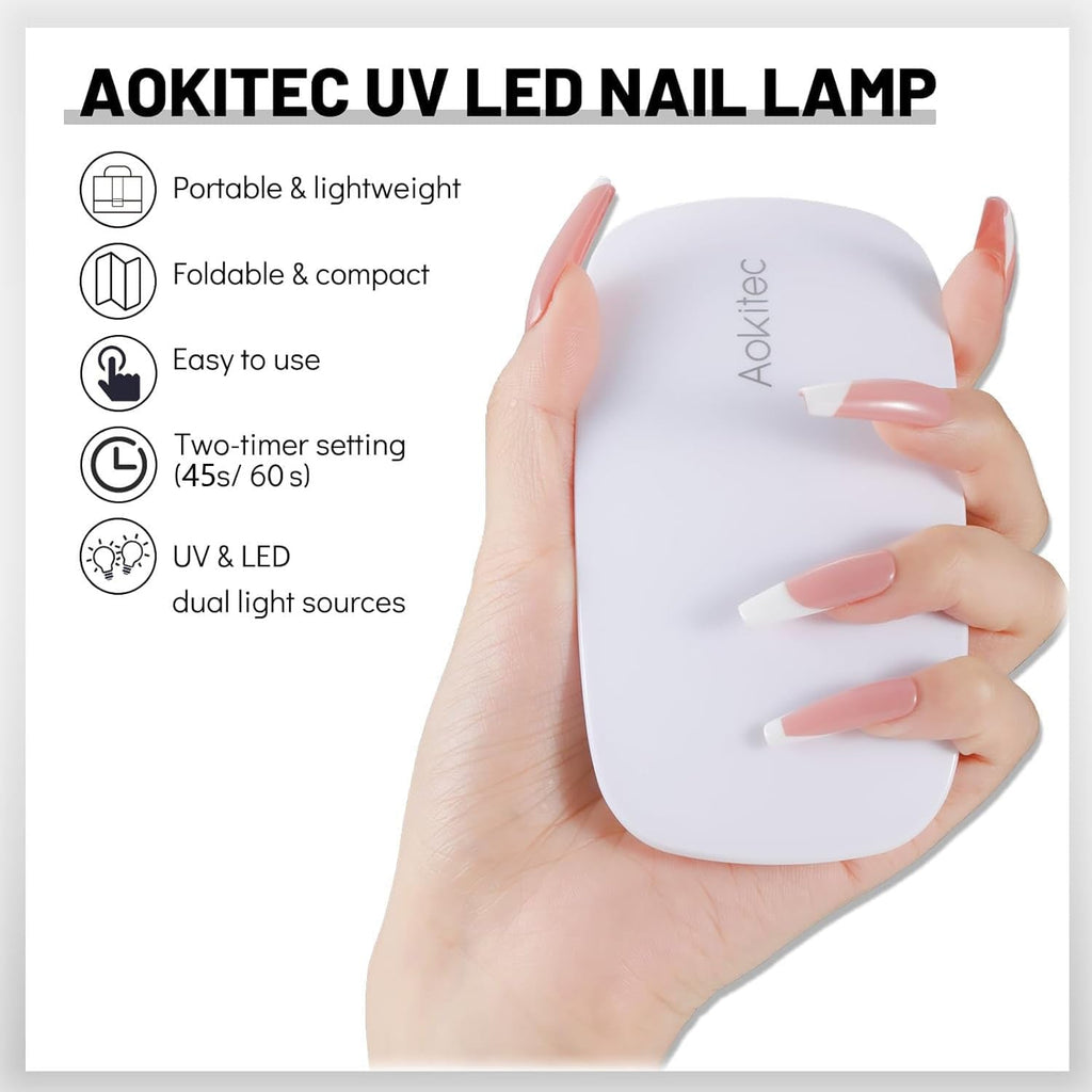 Lampă UV LED mini Aokitec, lampă UV pentru unghii cu gel, uscător de unghii portabil pentru toate tipurile de ojă cu gel, instrument de întărire în formă de șoarece, compactă, ușoară cu cablu USB (alb)
