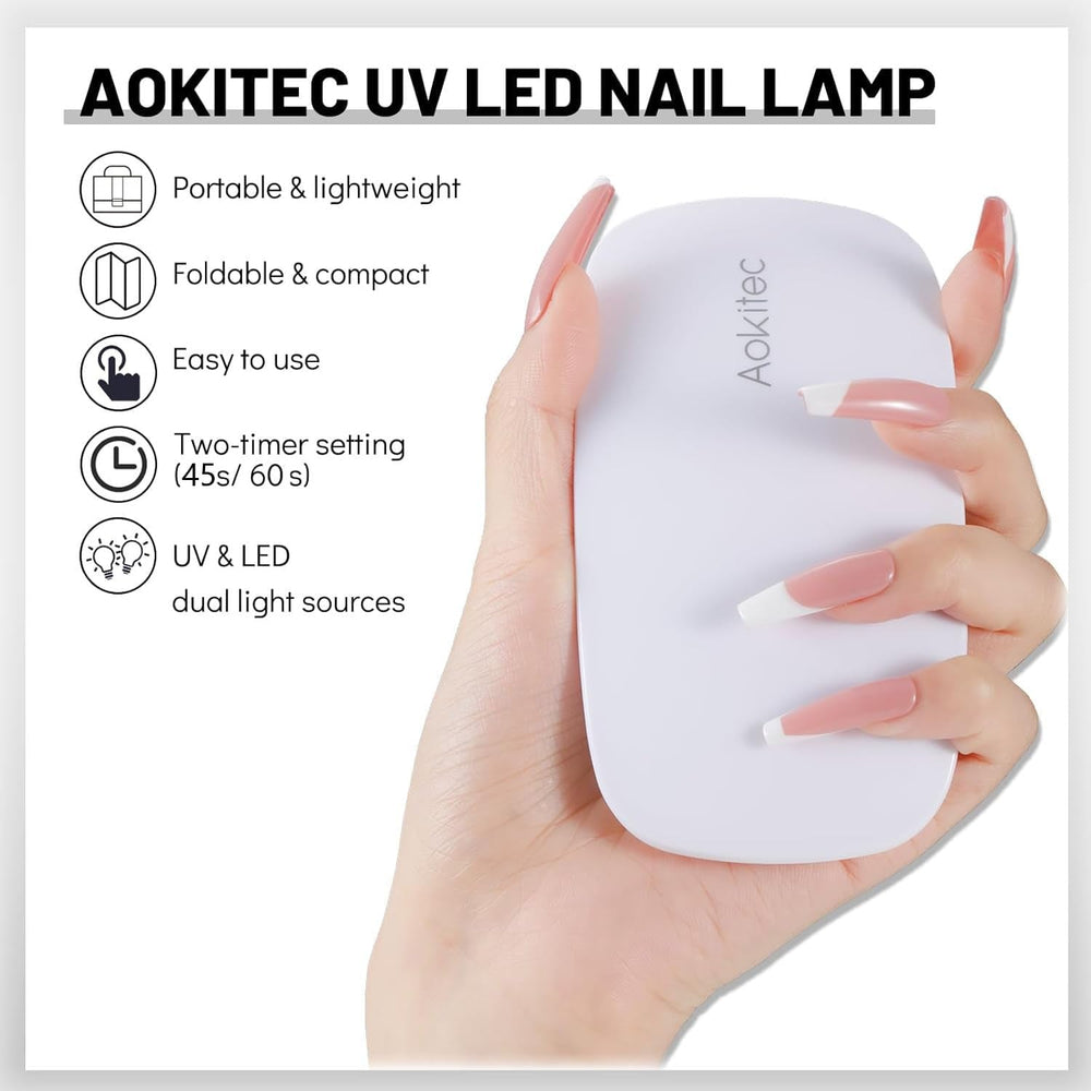 Lampă UV LED mini Aokitec, lampă UV pentru unghii cu gel, uscător de unghii portabil pentru toate tipurile de ojă cu gel, instrument de întărire în formă de șoarece, compactă, ușoară cu cablu USB (alb)