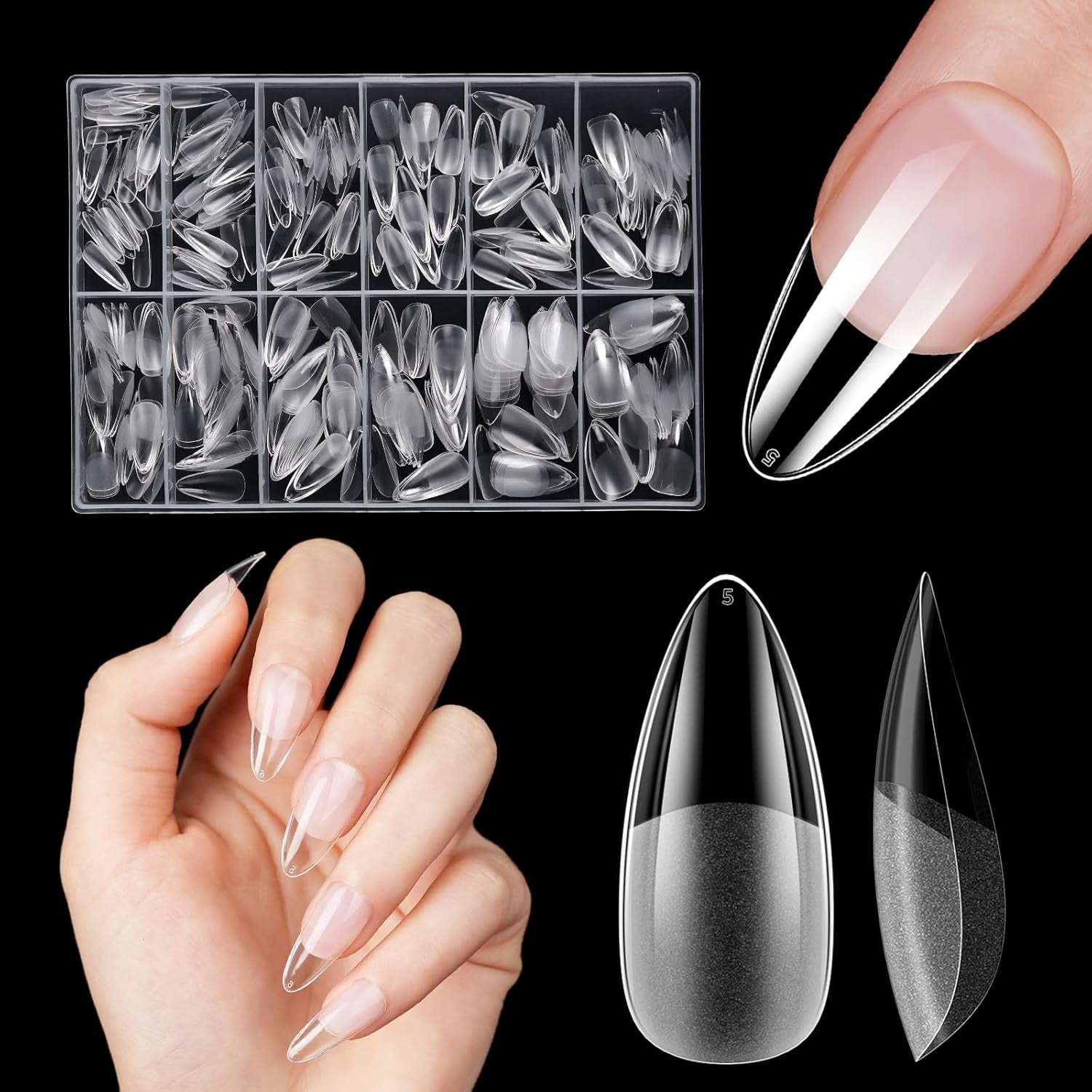Unghii artificiale scurte, 500 bucăți gel moale acoperire completă vârfuri de unghii pentru unghii cu gel 12 mărimi vârfuri de unghii pre-lustruite pentru unghii cu gel, unghii artificiale scurte sicriu pentru extensii de unghii cu cutie