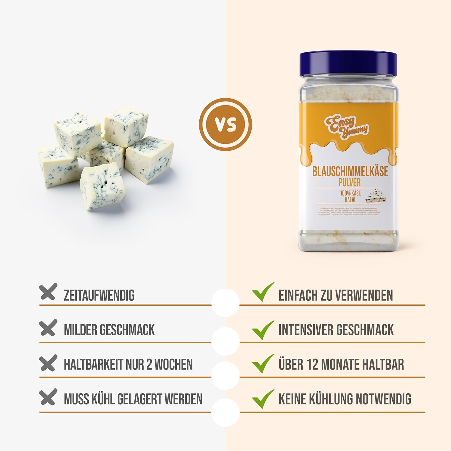 EASY YUMMY - Käsepulver 300g | Instant Käsegeschmack für Mahlzeiten & Snacks | Immer Bereit, Keine Kühlung Nötig | Aus 100% Real Cheese | Ideal als Popcorn-Topping