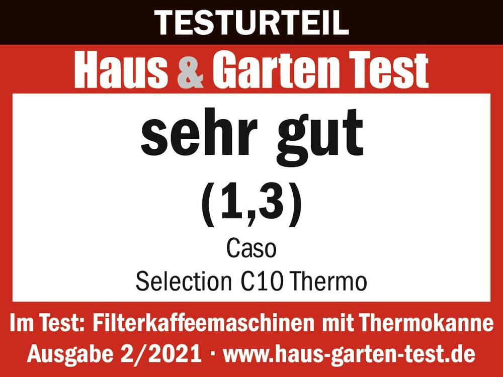 Cafetieră CASO Selection C 10 Thermo Design – Carcasă din oțel inoxidabil, carafă izotermă de 1,2 l (10 cești), comenzi tactile și cronometru, funcție Aroma PLUS, filtru permanent, filtru anti-picurare