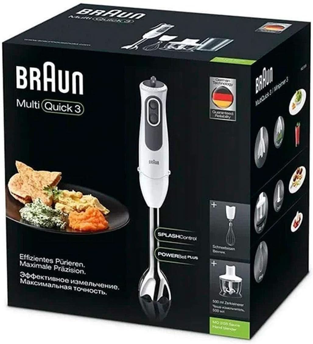 Braun Multiquick 3 MQ 3135 Sauce Stabmixer – Pürierstab Mit 11 Geschwindigkeiten plus Turbo-Stufe & Edelstahl-Mixfuß, 750 Watt, Inkl. 600 Ml Mix-/Messbecher, Schneebesen & Zerkleinerer, Weiß/Grau Kitchen Naty Shop