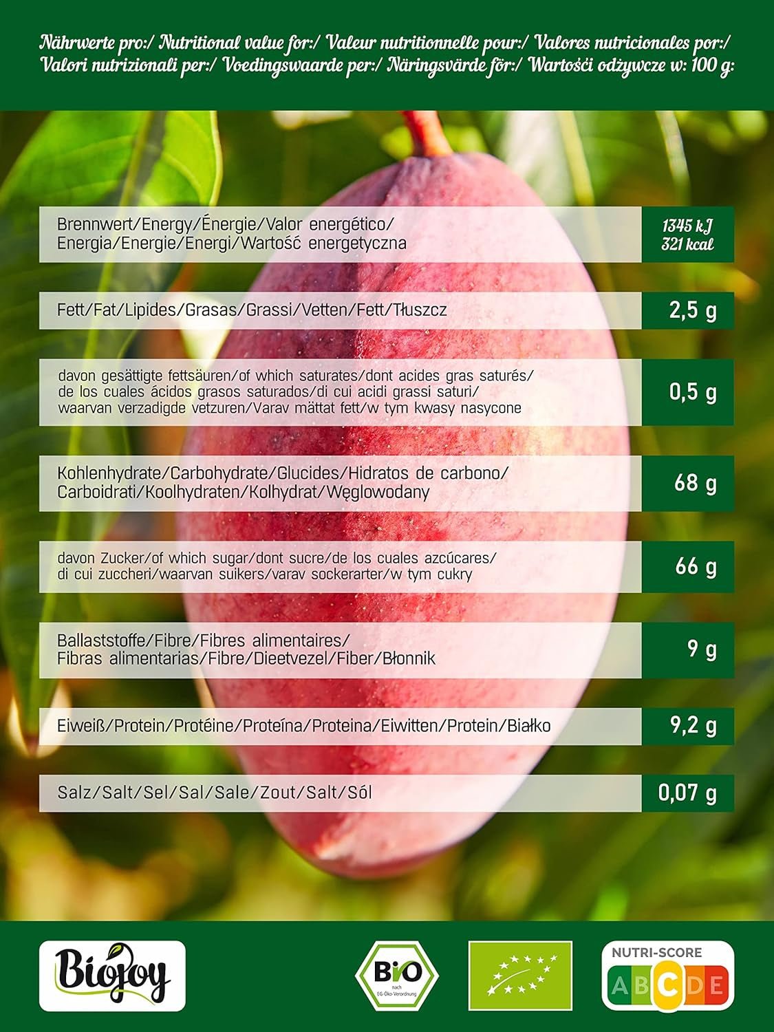 Biojoy BIO mango uscat (1 kg), nesulfurat Produse deshidratate Naty Shop