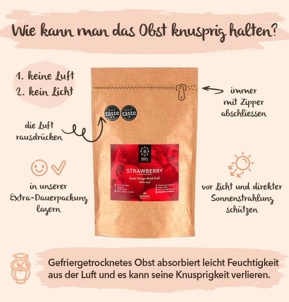 BRIX căpșuni liofilizate | Căpșuni naturale 75 g | Great Taste Award pentru fructe uscate, liofilizate | Fără OMG, fără gluten, vegan, vitamine reținute Produse deshidratate Naty Shop