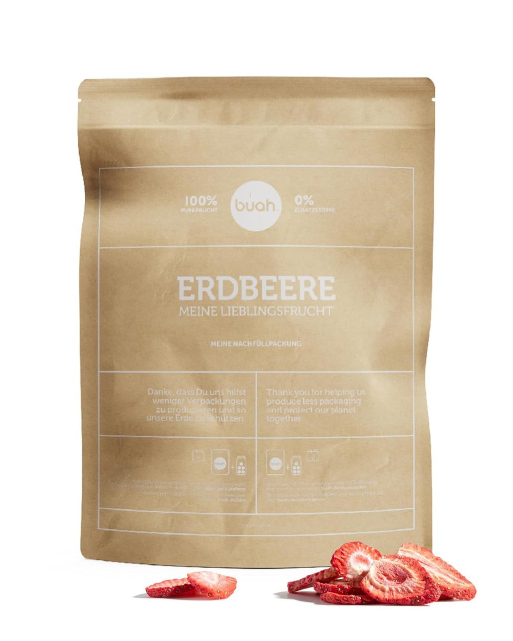 BUAH® Căpșuni liofilizate | Cipsuri cu căpșuni ca gustare sau pentru smoothie-uri | Înlocuitor ideal pentru bomboane | Vegan și fără zahăr adăugat | 96g Produse deshidratate Naty Shop 179G