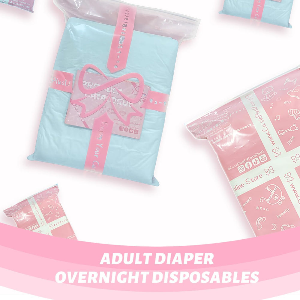 CutiePlusU Adult Diapers, Dry Surface, Maximum Absorbency Overnight, Disposable Incontinence Diaper - Blue, 2 Pack (Medium 71-96cm)