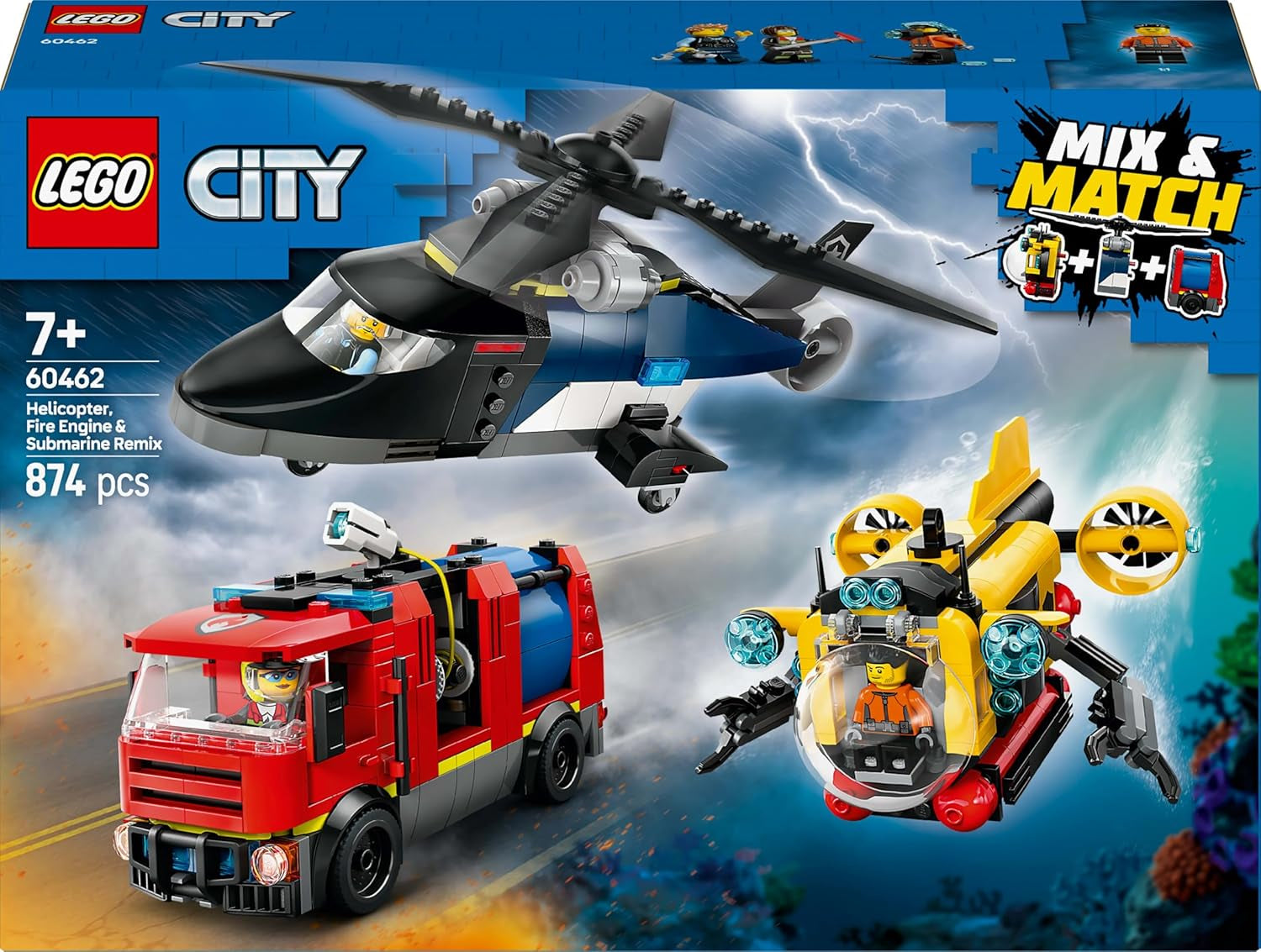 LEGO City Combo Set with Helicopter, Lion Car and Submarine and 3 Minifigures - Buildable Toy Vehicles for Boys and Girls from 7 Years - Birthday and Holiday Gift 60462 Building Sets Besuche den LEGO-Store
