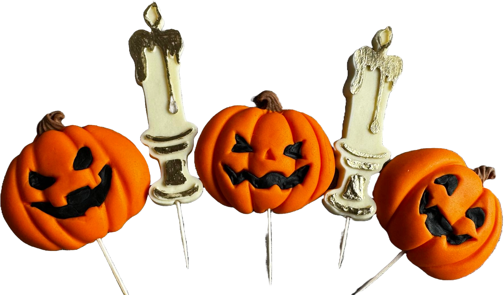 Set 5 decoratiuni comestibile din pasta de zahar, Halloween, dovleci si lumanari Decoratiuni din Pasta de Zahar Naty Shop