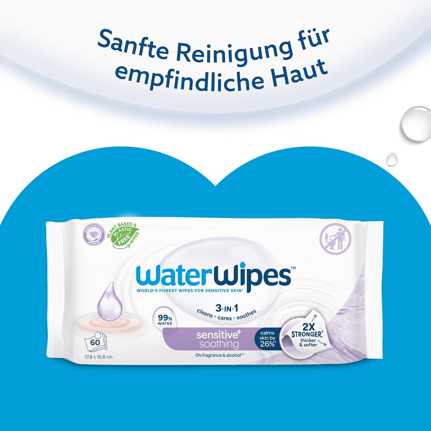 WaterWipes Sensitive+ Soothing Clean Wet Wipes, 720 Count (12 Pack), 3-in-1 Cleansing, Care and Soothing, 99% Water with Plant Extract, Fragrance Free Baby Wet Wipes