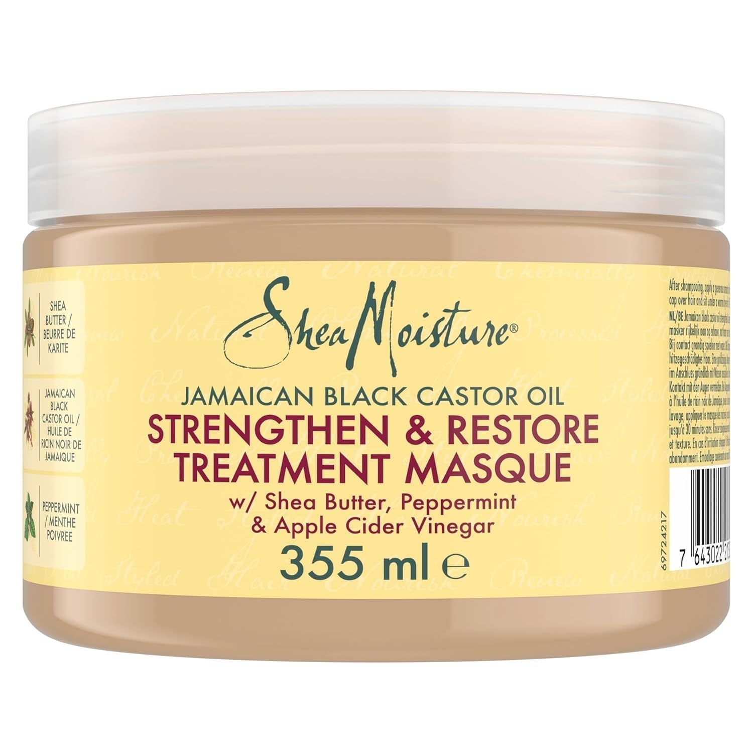 SheaMoisture Jamaican Black Castor Oil mască de păr fără silicon și sulfați Mască de tratament pentru păr Strength&Restore pentru păr natural, prelucrat chimic sau coafat cu căldură 355 ml Masca de par Naty Shop 355 Ml (1 pachet)