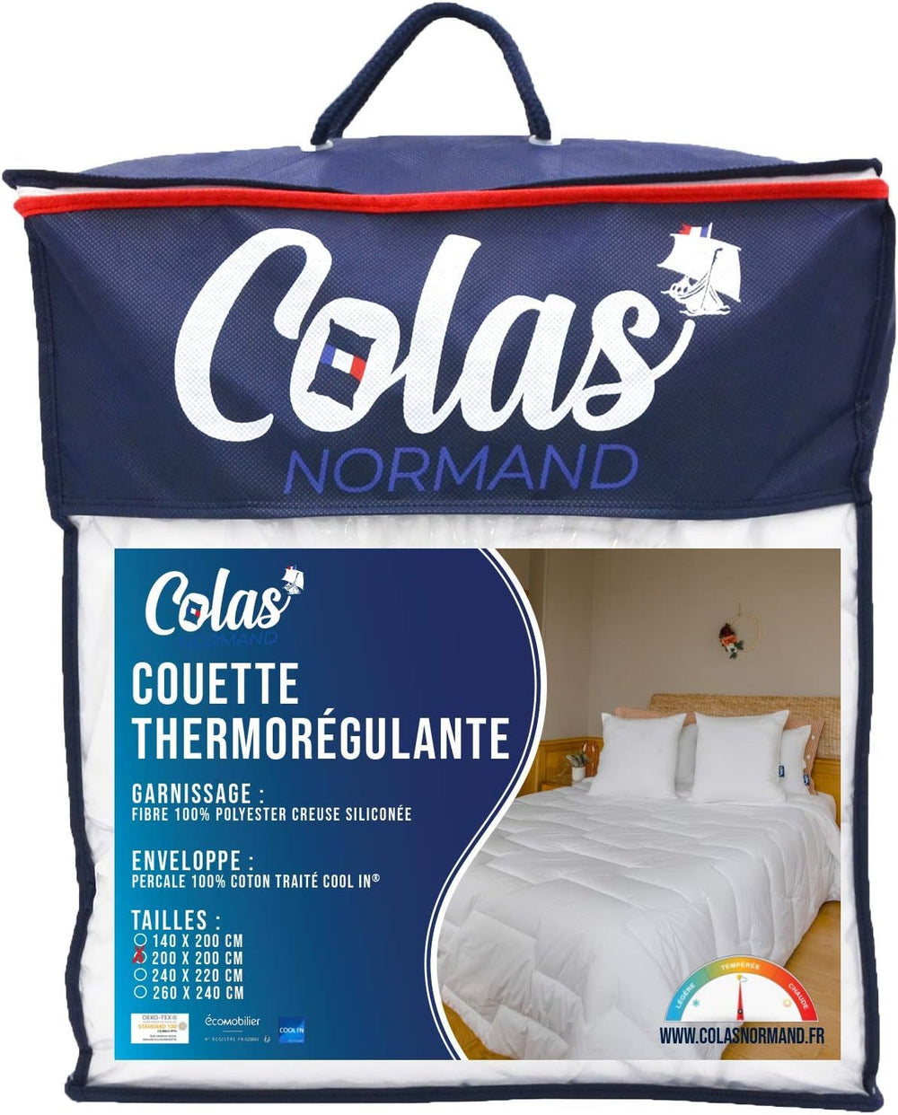 COLAS NORMAND Thermoregulating quilt, Cool In, Temperate, 140 X 200 Cm, Sweat, Optimal ventilation, 100% percale, Fresh Feel, French, 53130255, White Naty Shop Quilts and quilts White 200X200 Cm