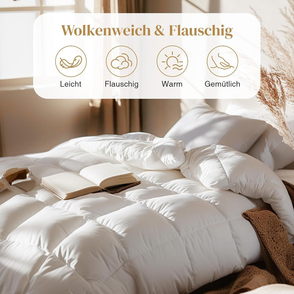 135X200 All Season Comforter 100% Cotton Goose Down Feather Comforter Thick Filled Feather Comforter No Live Plush Extra Fluffy Transitional Comforter 3D Baffle Box Single Bed White Quilts & Quilts Naty Shop