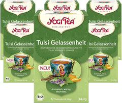 Yogi Tea - Tulsi Serenity, ceai ayurvedic din plante, fără cofeină, amestec de tulsi - busuioc „sfânt”, lemn dulce și portocală, Yogi Tea, pachet de 6, 6 x 17 pliculețe (102 pliculețe de ceai)