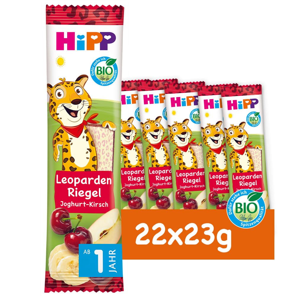 HiPP Leopard bars with yogurt and cherries in banana (22 x 23g), from 1 year, sweetened only with fruit, of the best organic quality