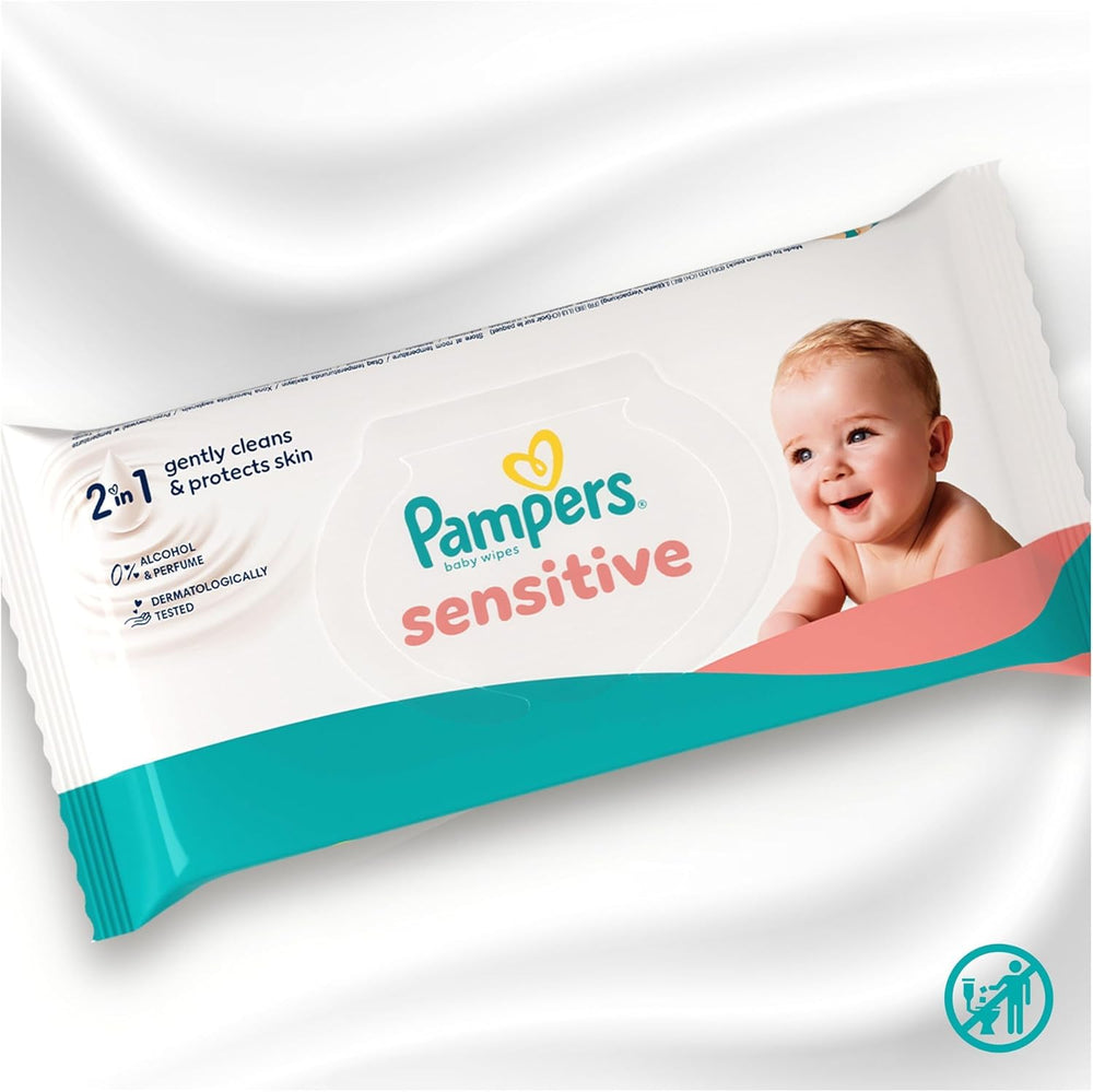 Pampers Sensitive Baby Wipes, 15 Pack of 80 Wipes, 1200 Baby Wipes, 2-in-1 Gentle Cleansing and Skin Protection