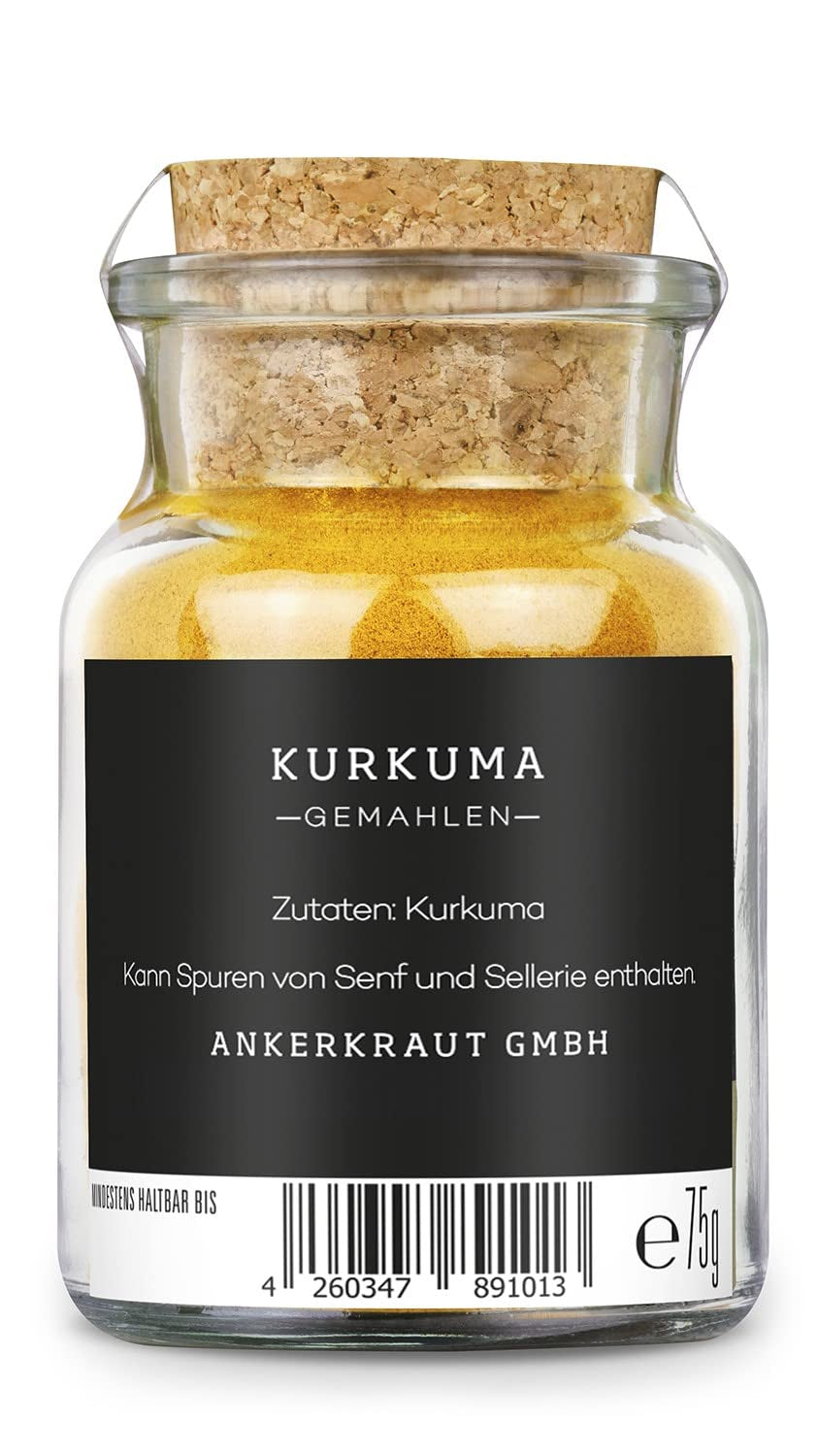 Ankerkraut Turmeric, gemahlen, Turmeric Gewürz Pulver, 75g in cork glass