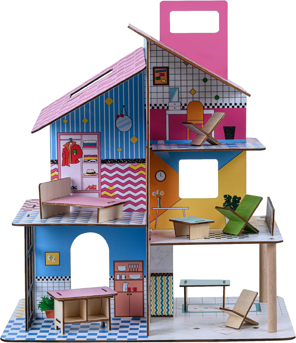 Olivia'S Little World 360 Wooden Dollhouse for Kids 3.5" Dolls and 12 Accessories Multicolor TD-13260C Dollhouses Naty Shop