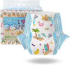 CutiePlusU Adult Diapers, 10 Pack, Disposable Sheet Diapers for Women and Men, Maximum Absorbency Overnight - I Love Summer (Medium Size 71-96cm)